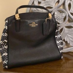 COACH Minerva Exotic Snake Embossed Black Leather Bag